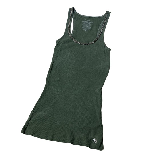 Abercrombie & Fitch Tops - Y2K Abercrombie & Fitch Green Ribbed Beaded Scoop‎ Neck Tank Top Womens M
